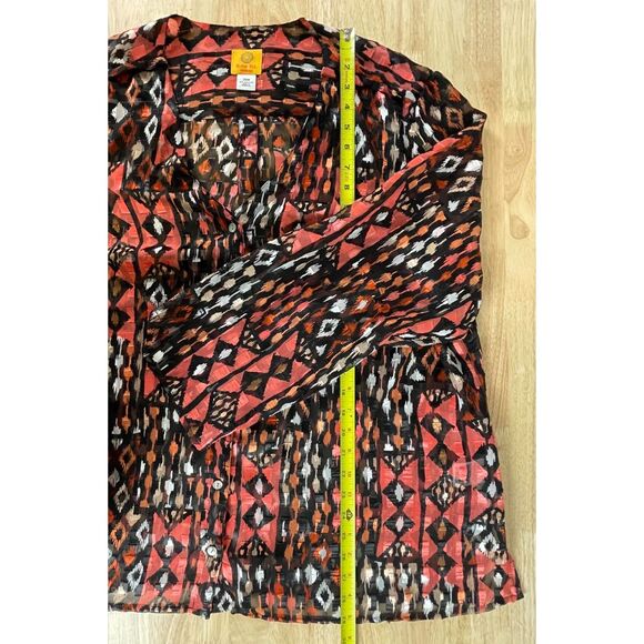 Ruby Rd. Women's Plus Size 20W Red Black Blouse Printed Sheer Roll Tab Sleeve - Picture 9 of 9
